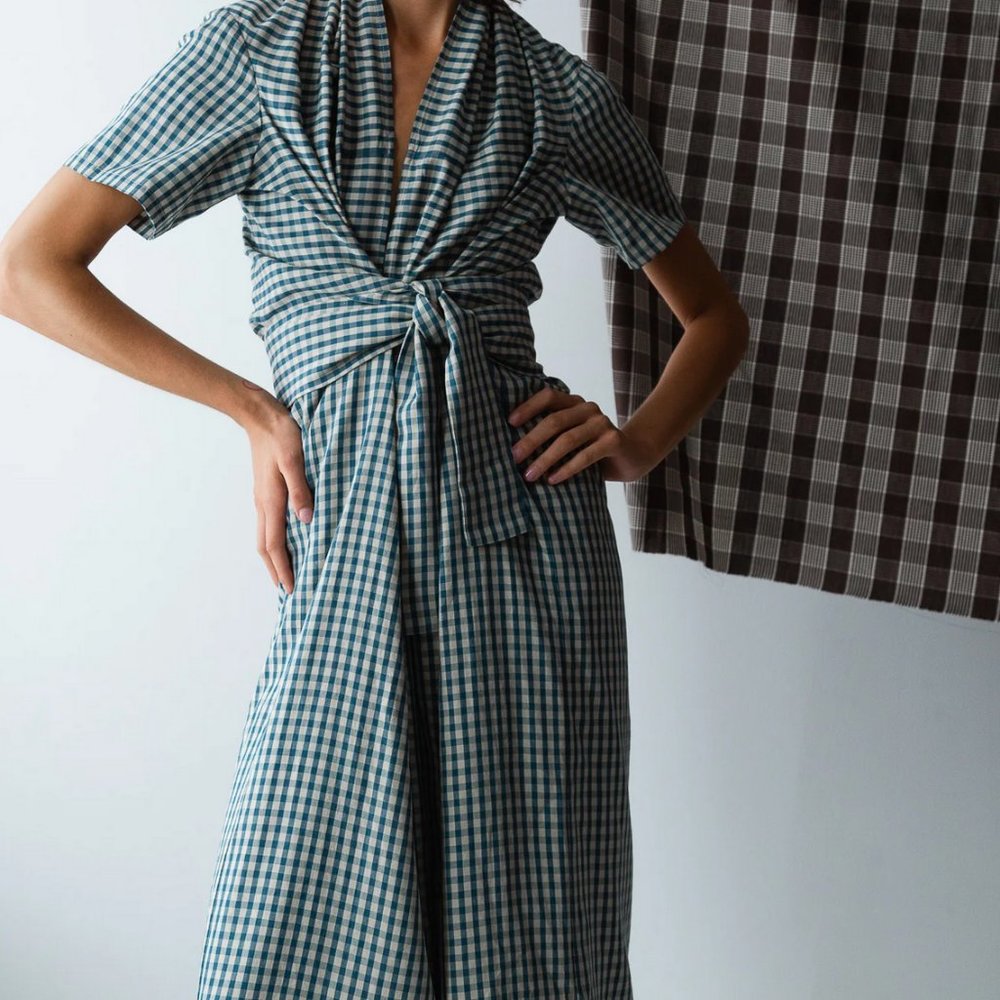Caron Callahan Jocelyn Dress Teal Gingham
